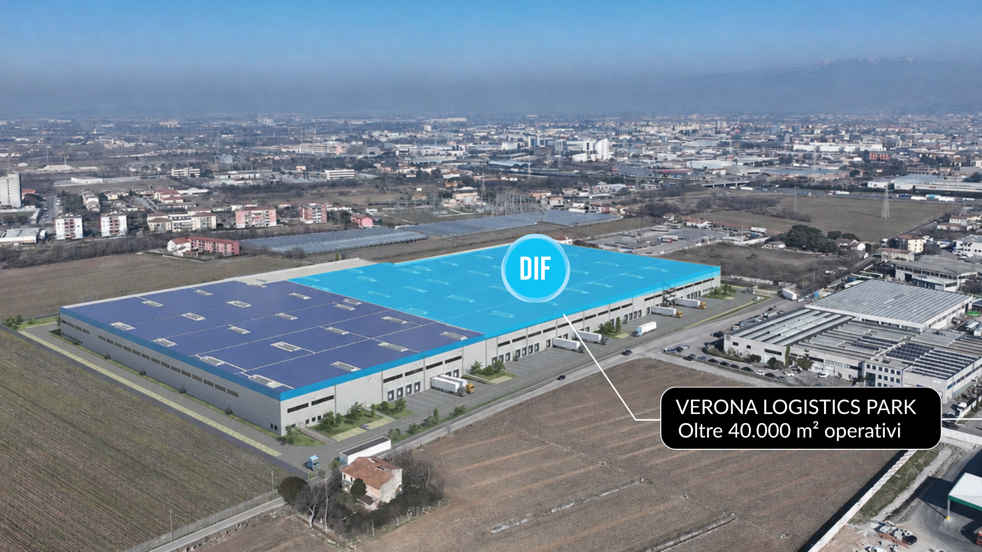 Hub logistico alimentare DIF Verona Logistics Park vista aerea